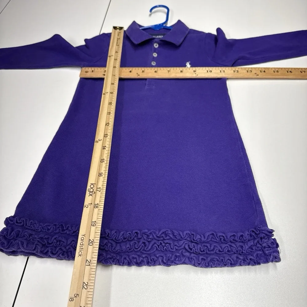 Ralph Lauren Girls Purple Long Sleeve Polo Dress Sz 5 Tiered Ruffle Hem Cotton